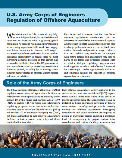 FACT SHEET: U.S. Army Corps of Engineers Regulation of Offshore Aquaculture