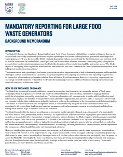 Cover - Mandatory Reporting for Large Food Waste Generators - Background Memorandum