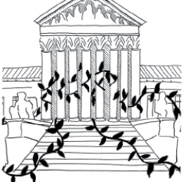 Steps of the Supreme Court, which has vines crawling up and entwined around the columns