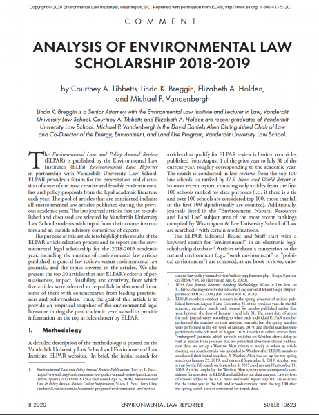 Analysis of Environmental Law Scholarship 2018-2019